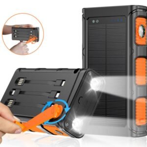 g motec 2203 rugged hand crank solar power bank with built in multi cables, integrated compass & dual flashlight