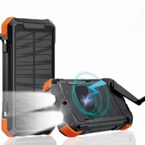 g motec 2302 rugged hand crank solar power bank with wireless charging pad & dual emergency flashlight