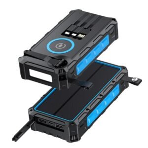 g motec 536 heavy duty solar power bank with built in cables, wireless charging pad & stand