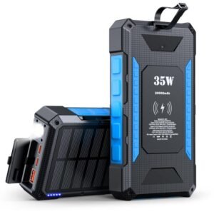 g motec 602 35w fast charging rugged solar power bank with wireless charging, kickstand & emergency flashlight
