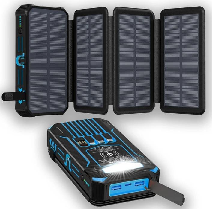 g motec 905 rugged solar power bank with 4 foldout panels, built in multi cables, wireless charging & led light panel g motec 905 rugged solar power bank with 4 foldout panels, built in multi cables, wireless charging & led light panel
