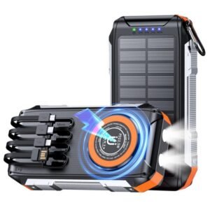 g motec 907 rugged solar power bank with wireless charging, built in multi cables & dual flashlight