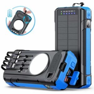 g motec 912 rugged outdoor solar power bank with built in cables, compass & foldout kickstand