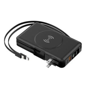 g motec f28 power bank with built in wall plug, cables & wireless charging