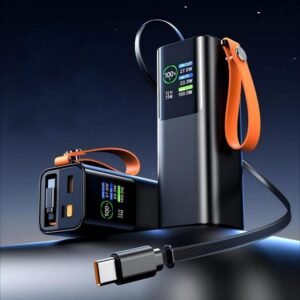 g motec m10tf 100w ultra fast charging power bank with smart color display & built in cable strap