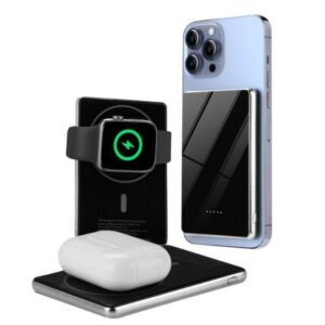 g motec m50g glass panel 3 in 1 magnetic wireless power bank for phone, smartwatch & earbuds