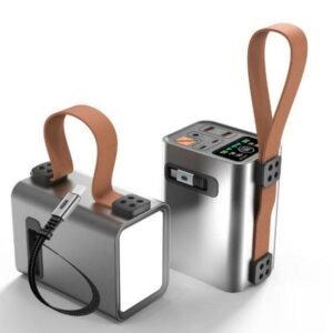 g motec m602 high power multi port power bank with smart color display, ambient led panel & leather handle