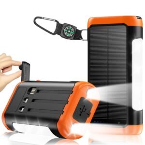 g motec n01 rugged hand crank solar power bank with built in multi cables, side light panel & dual flashlight