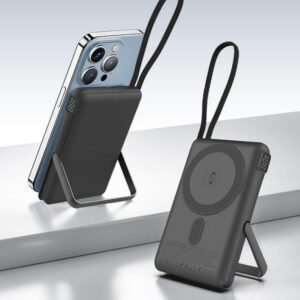 g motec ssb10 magnetic wireless power bank with foldable kickstand, smartwatch charging & digital display