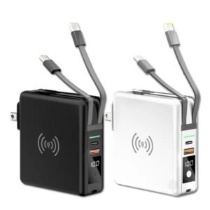 g motec super 6 multi functional power bank with built in cables, wall plug & wireless charging