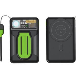 g motec y387 magnetic wireless power bank with lanyard cable, foldable stand & cyberpunk display