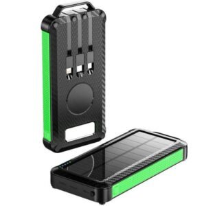 g motec 805 series tactical solar power bank with built in cables, wireless charging pad & flashlight