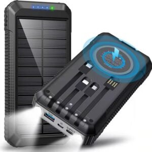g motec sd18 series tactical solar power bank with built in multi cables, wireless charging & dual led flashlight