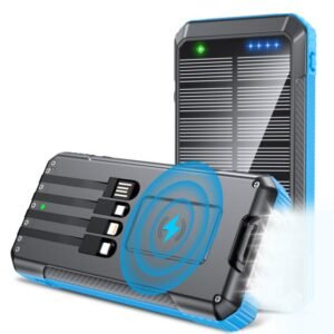 g motec sd28 series rugged wireless solar power bank with built in multi cables & bright led flashlight